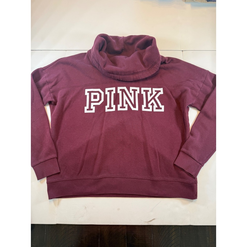 Victorias Secret PINK Cowl Neck Sweatshirt Burgundy Maroon Pullover Logo Womens